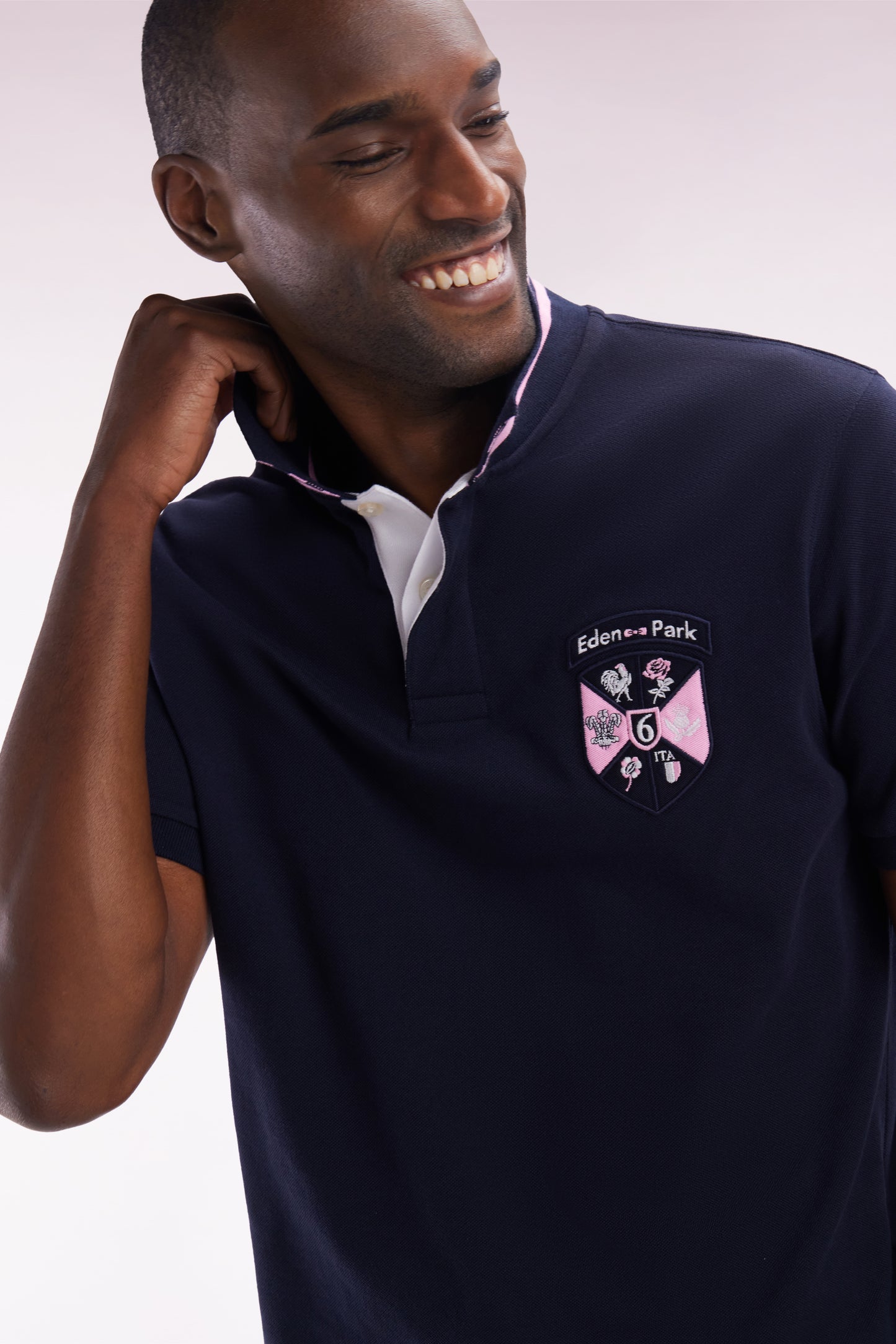 Straight-fit 6 Nations short-sleeved polo shirt in navy cotton piqué
