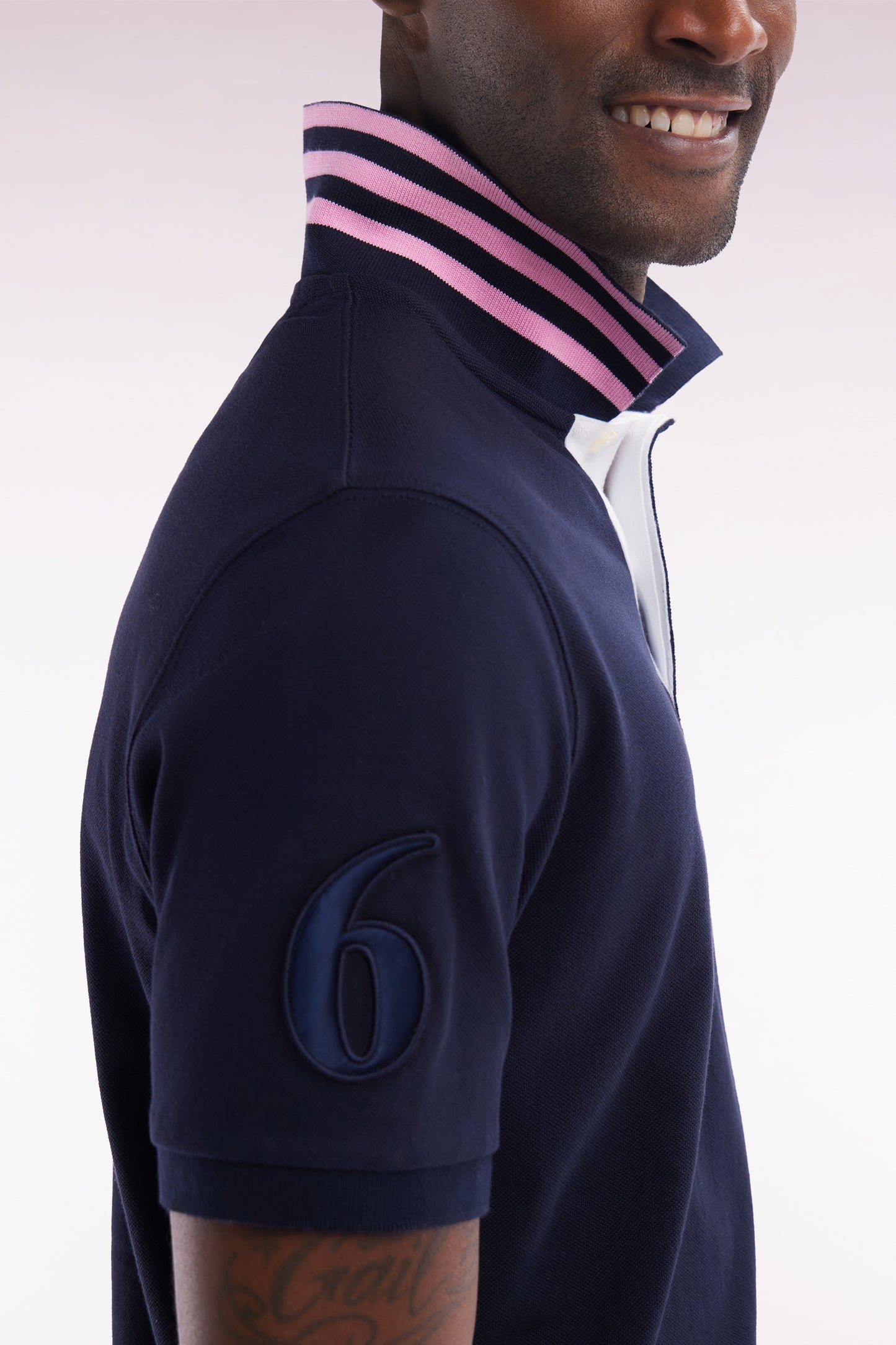 Straight-fit 6 Nations short-sleeved polo shirt in navy cotton piqué