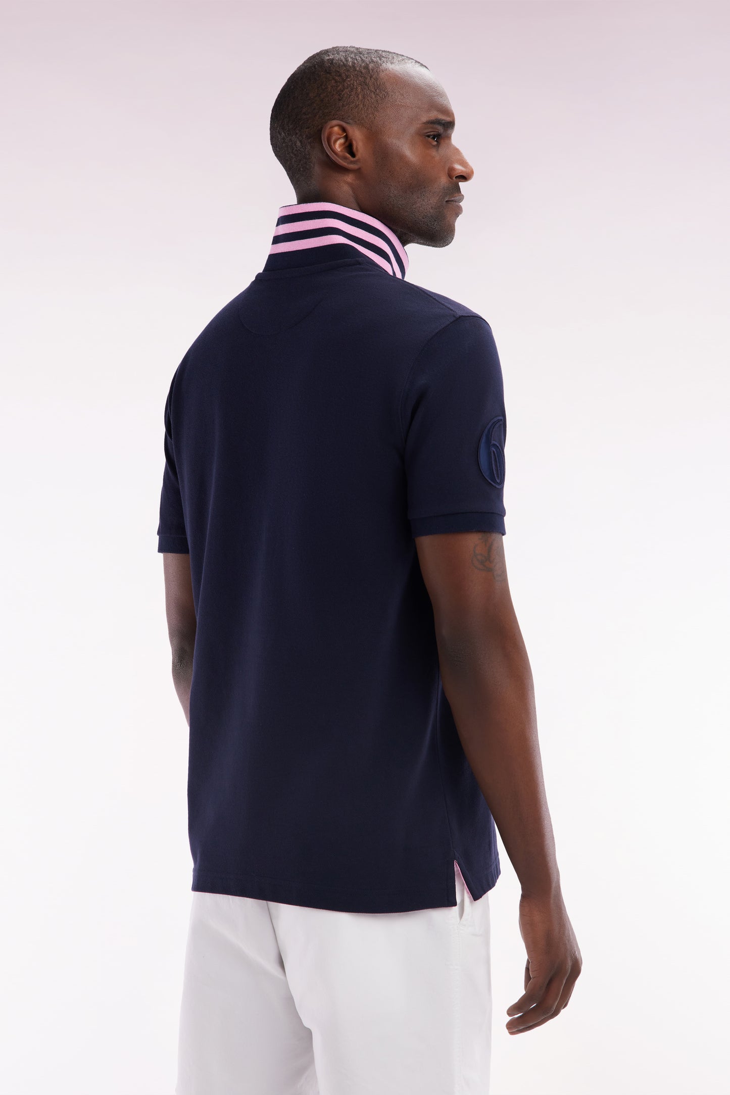 Straight-fit 6 Nations short-sleeved polo shirt in navy cotton piqué