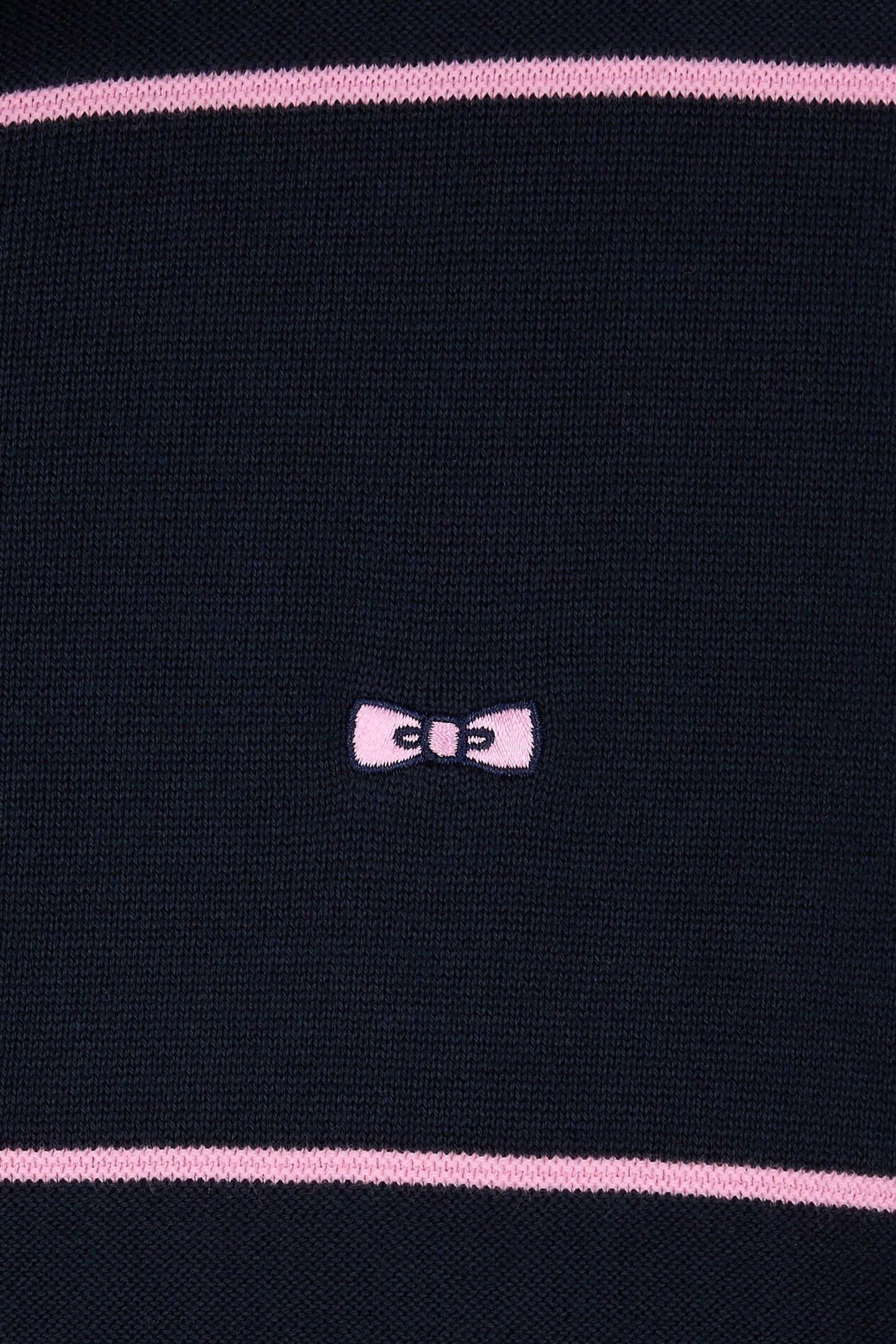 Straight-fit short-sleeved jumper with polo collar in navy and pink cotton