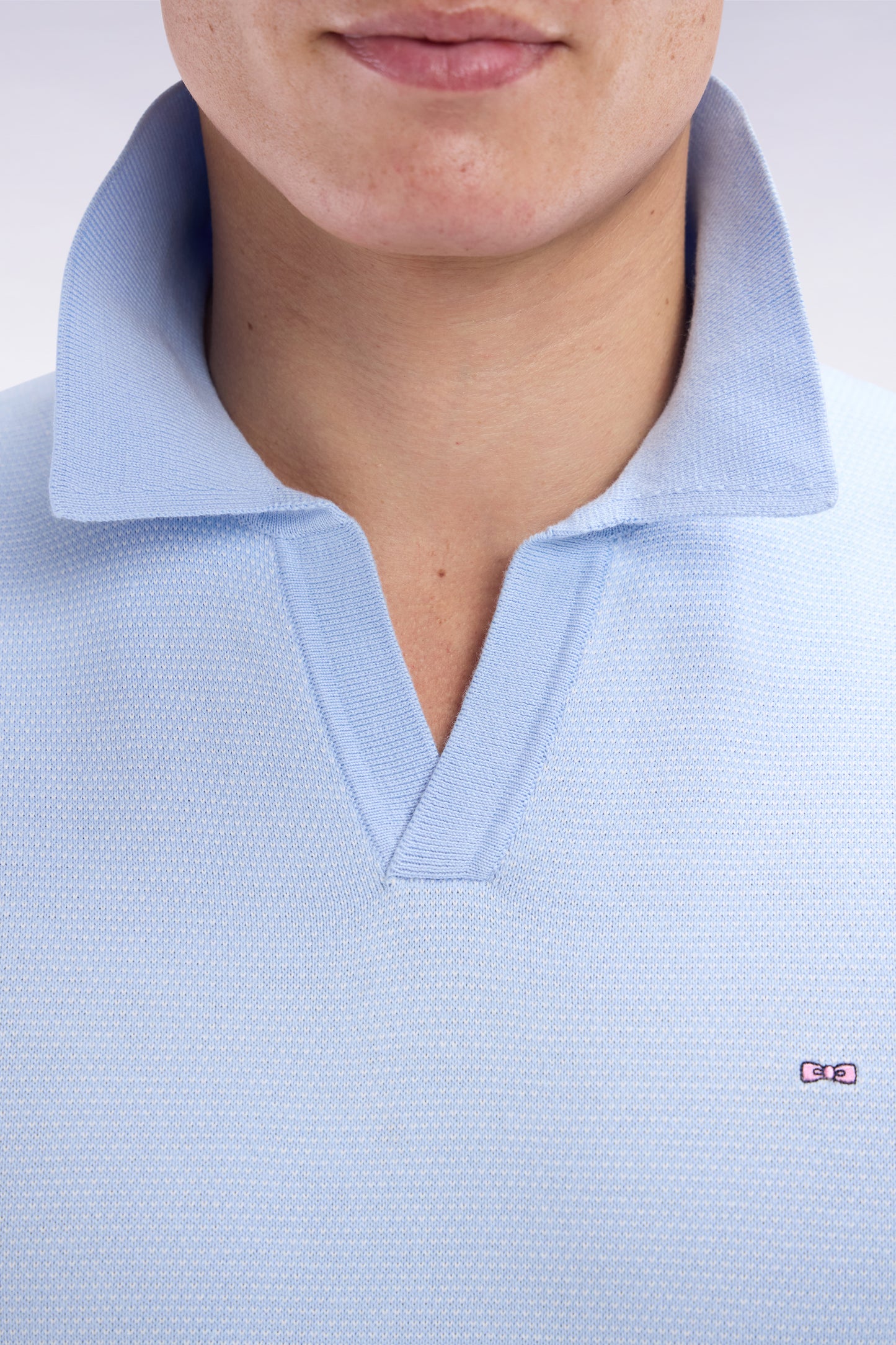 Pull col polo en coton ciel coupe droite