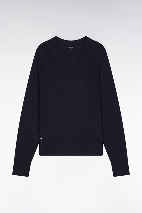 Pull col rond côtelé marine coupe décontractée - Image 2