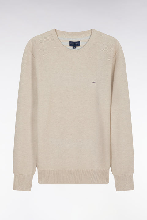 Pull col rond en coton nid d'abeille beige coupe droite - Image 2