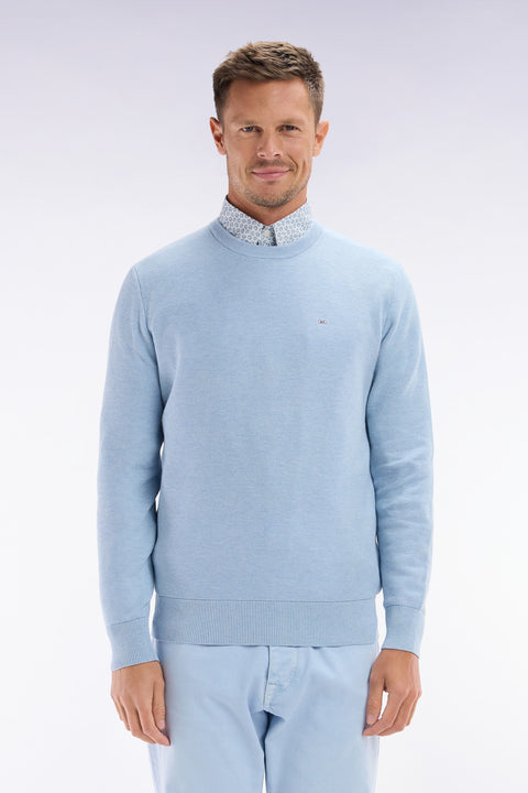 Pull col rond en coton nid d'abeille ciel coupe droite - Image 1