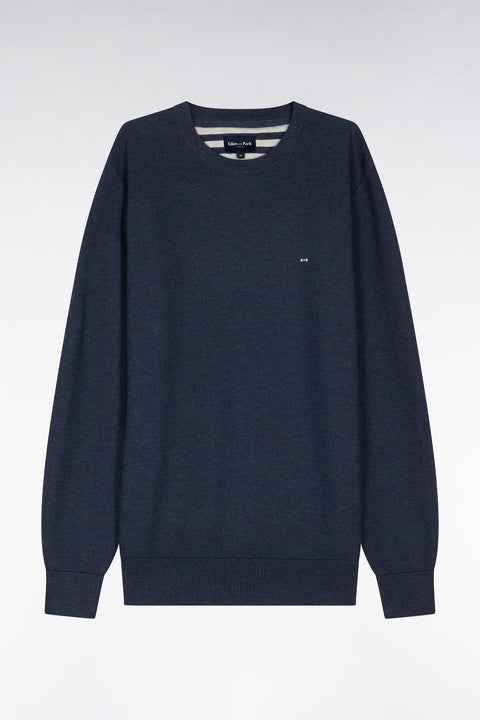 Pull col rond en coton nid d'abeille marine coupe droite - Image 1