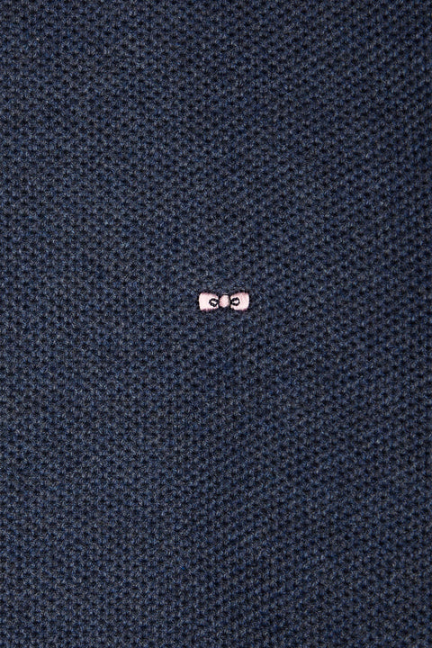 Pull col rond en coton nid d'abeille marine coupe droite - Image 2