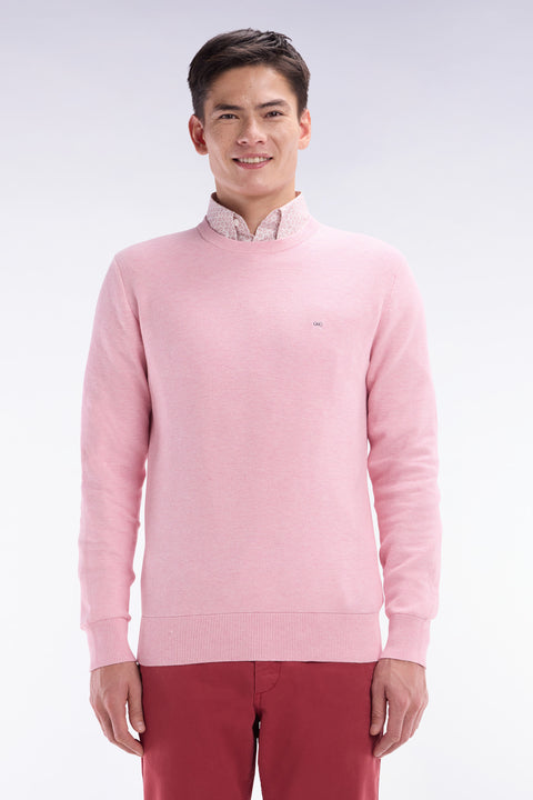 Pull col rond en coton nid d'abeille rose coupe droite - Image 1