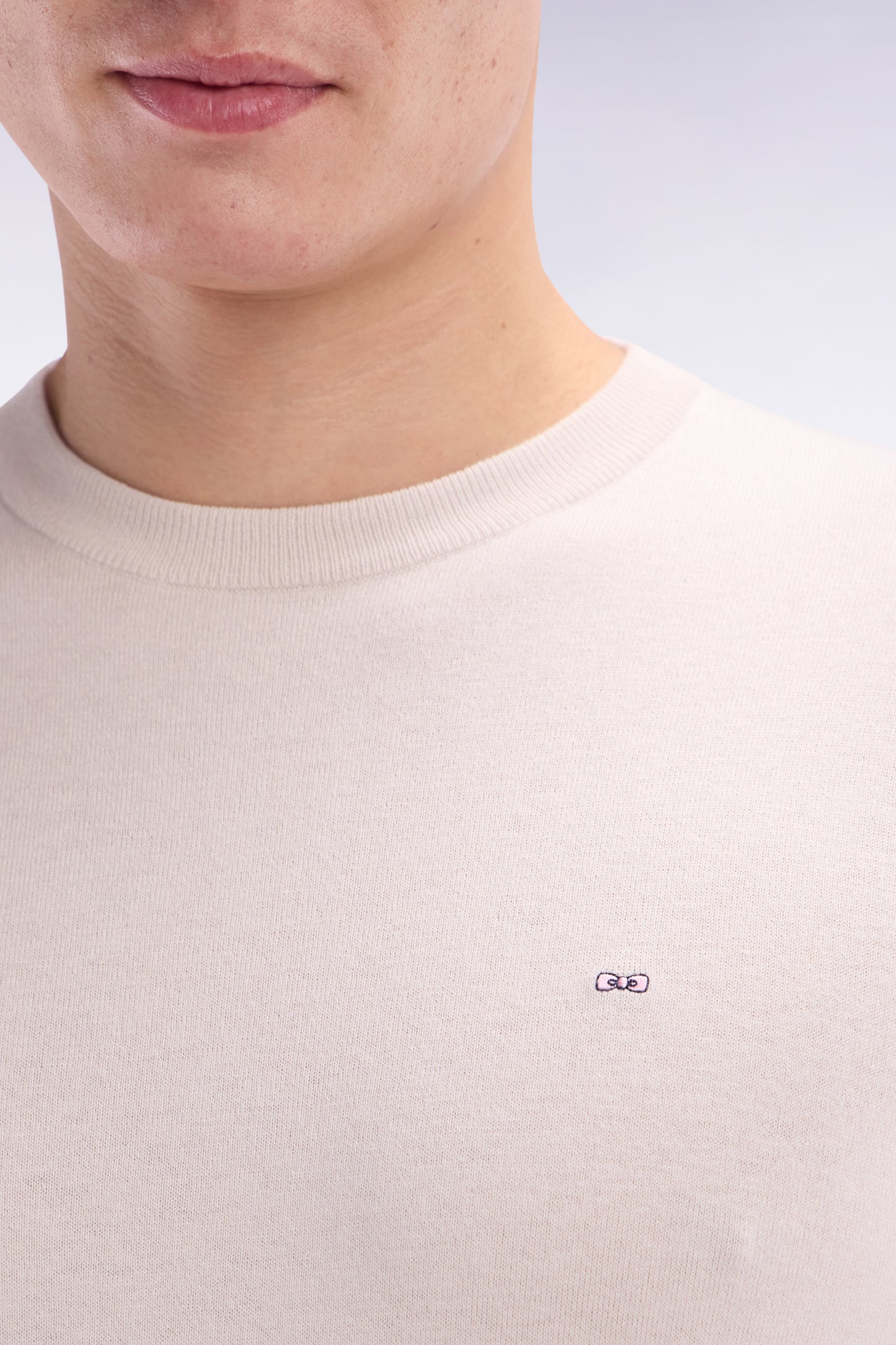 Straight-fit beige cotton-silk blend crewneck jumper