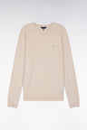 Pull col rond en coton et soie mélangés beige coupe droite