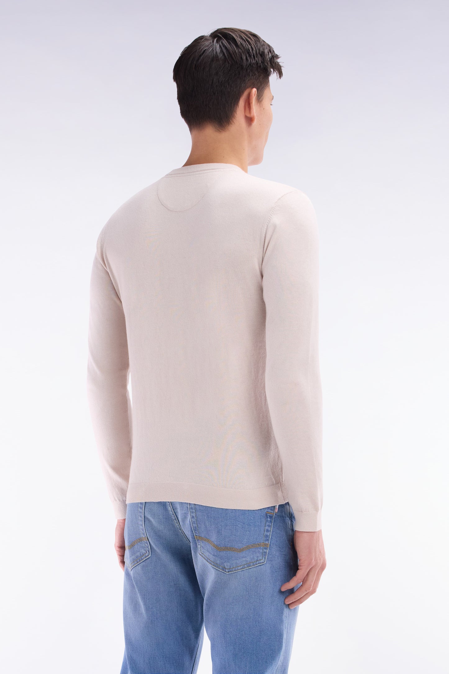 Straight-fit beige cotton-silk blend crewneck jumper