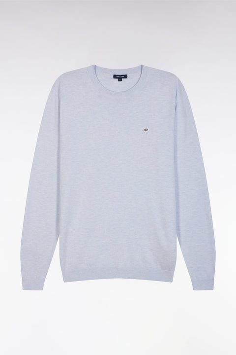 Pull col rond en coton et soie mélangés gris clair coupe droite - Image 2