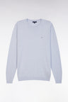 Pull col rond en coton et soie mélangés gris clair coupe droite