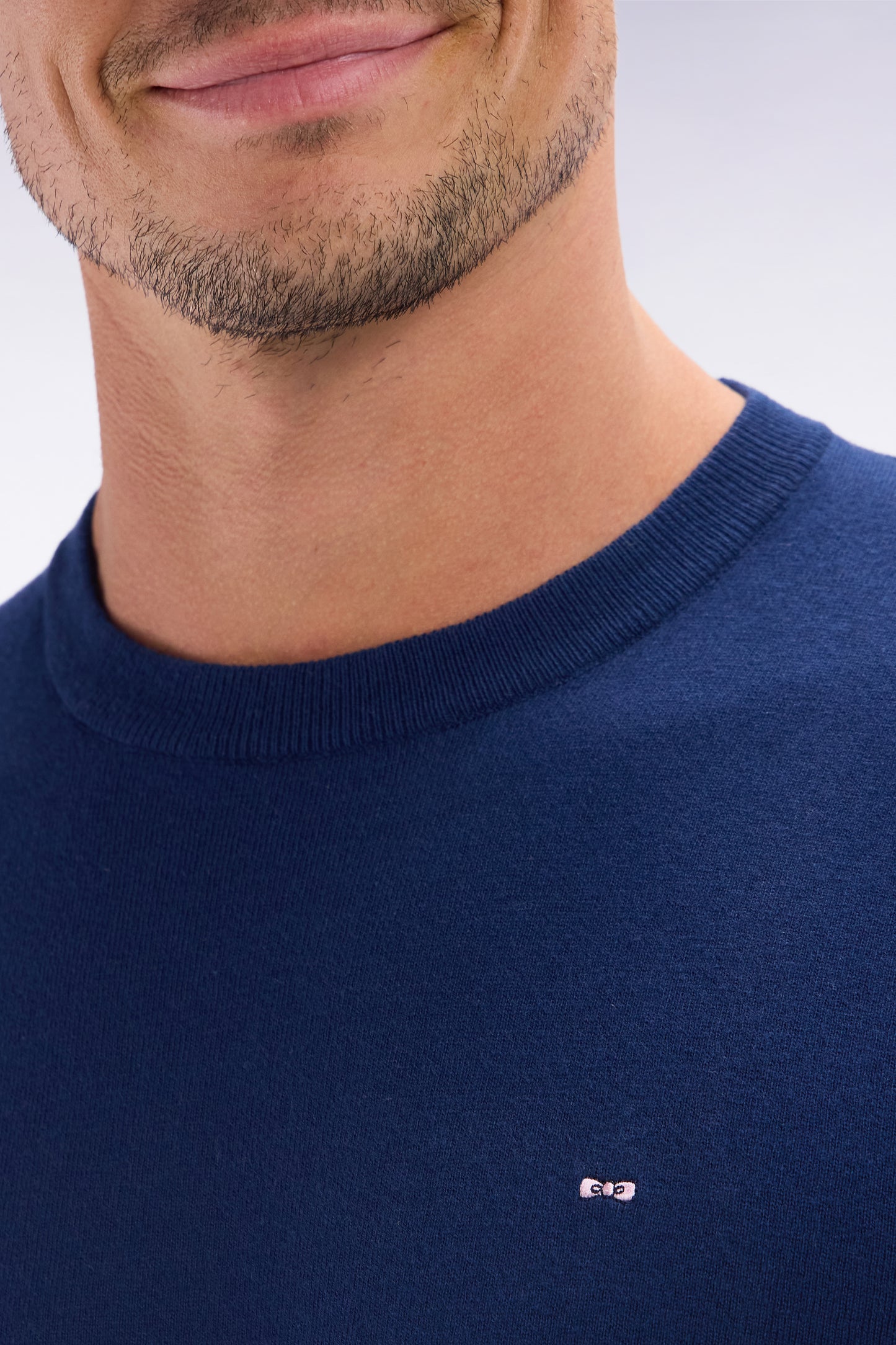 Pull col rond en coton et soie mélangés marine coupe droite