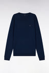 Pull col rond en coton et soie mélangés marine coupe droite