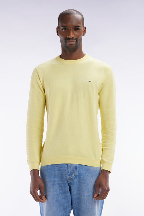 Pull col rond en coton et soie mélangés ivoire coupe droite - Image 1
