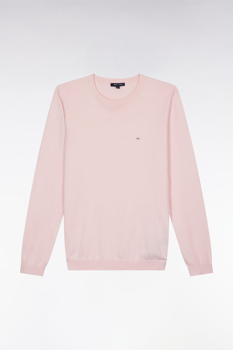 Pull col rond en coton et soie mélangés rose coupe droite - Image 2