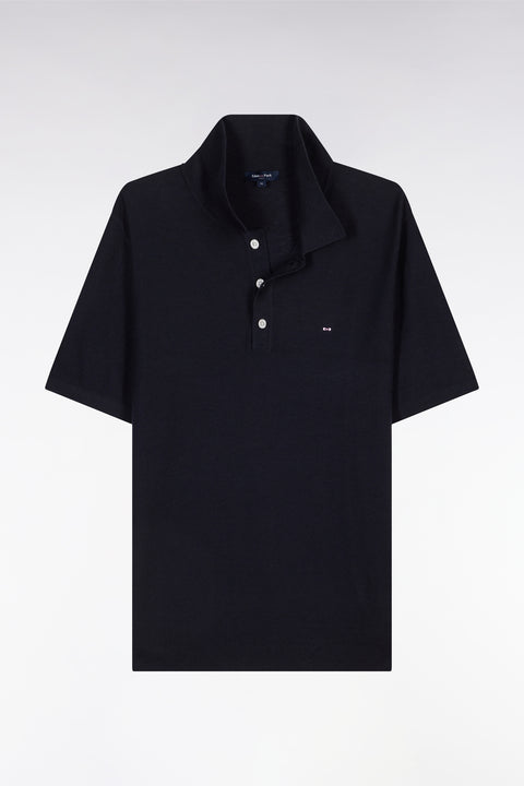 Pull manches courtes à col polo marine coupe droite - Image 2
