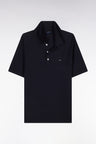 Pull manches courtes à col polo marine coupe droite