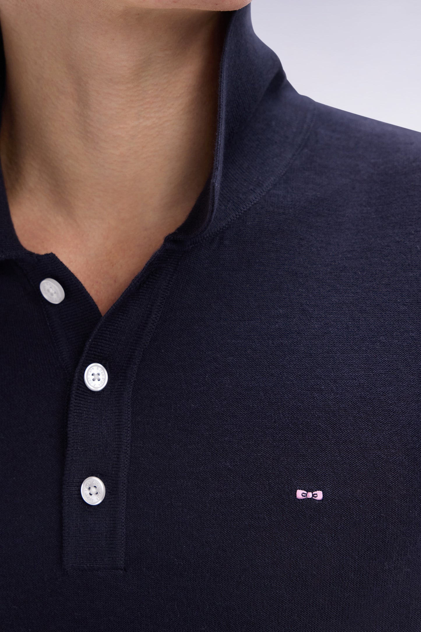 Straight-fit short sleeves navy polo collar jumper