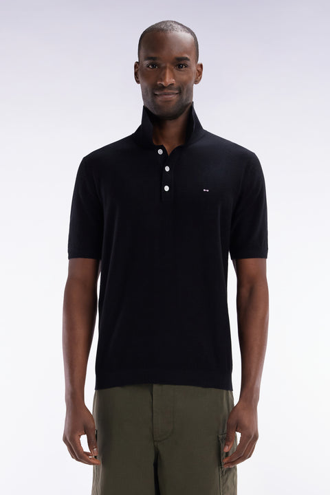 Pull sans manches à col polo noir coupe droite - Image 1