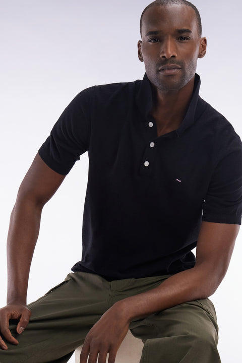 Pull sans manches à col polo noir coupe droite - Image 3