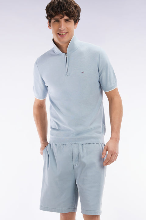 Pull col polo en coton biologique et cachemire ciel coupe droite - Image 3
