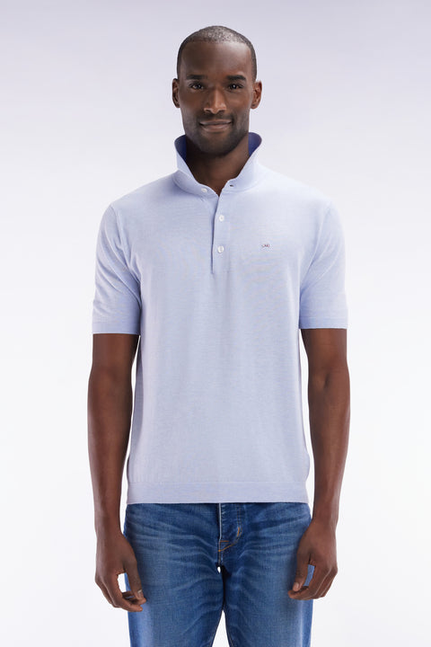 Pull col polo en coton et soie mélangés gris clair coupe droite - Image 1