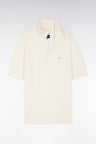 Pull col polo en coton et soie mélangés écru coupe droite