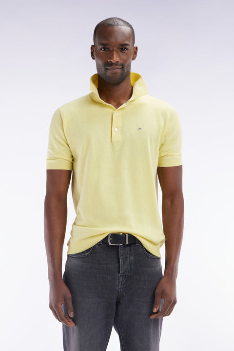 Pull col polo en coton et soie mélangés jaune coupe droite - Image 1