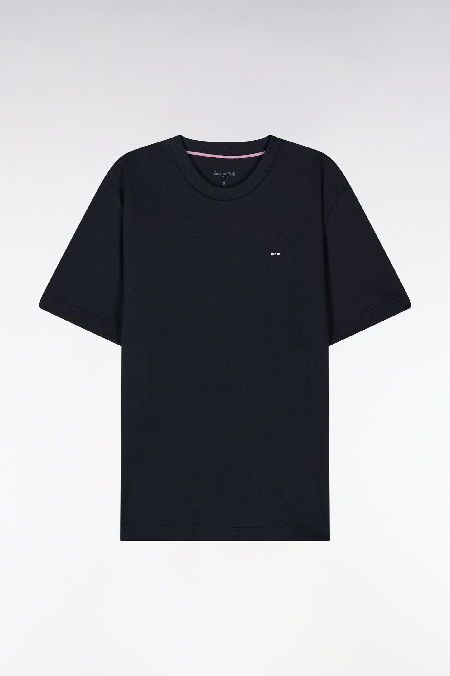 Straight-fit short-sleeved round-neck navy jumper in organic cotton cashmere blend