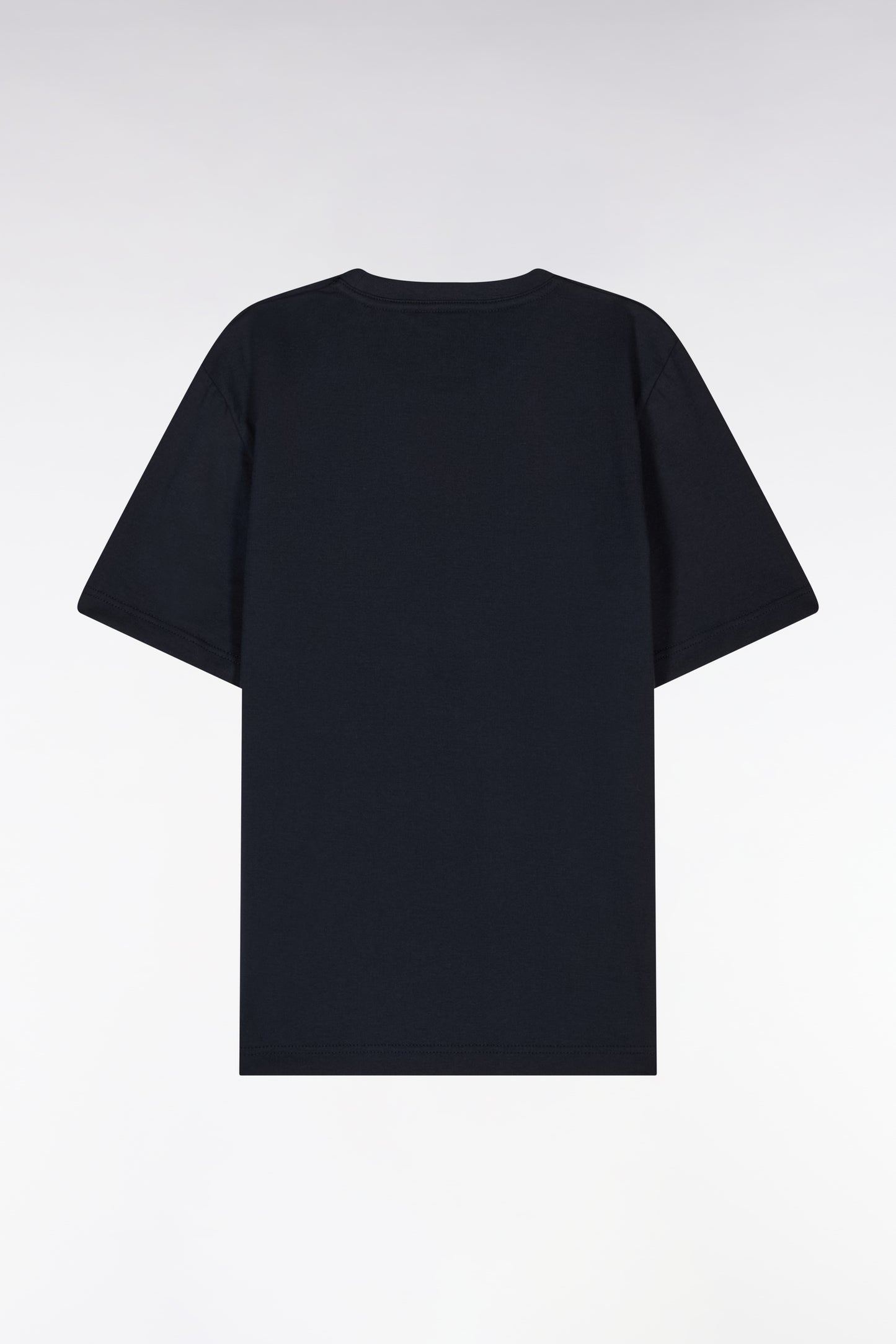 Straight-fit short-sleeved round-neck navy jumper in organic cotton cashmere blend
