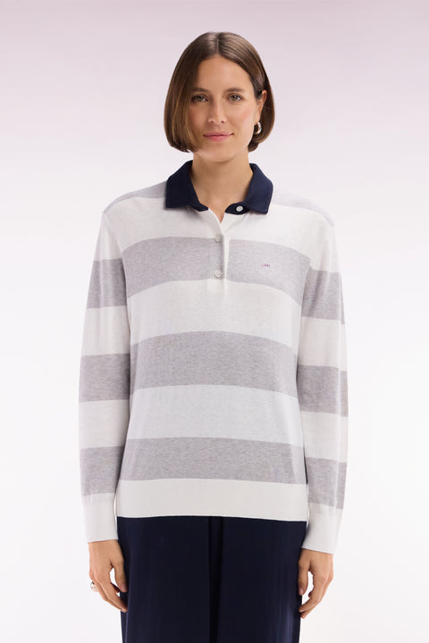 Pull cerclé à col maillot en coton biologique et cachemire gris coupe décontractée - Image 3