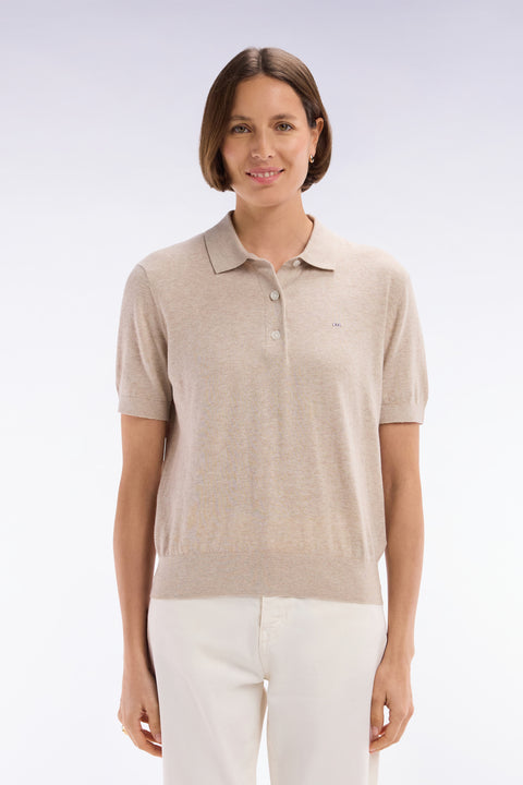 Pull manches courtes à col polo beige coupe droite - Image 3