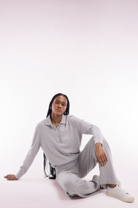 Pull à col maillot en coton biologique et cachemire gris coupe décontractée - Image 1