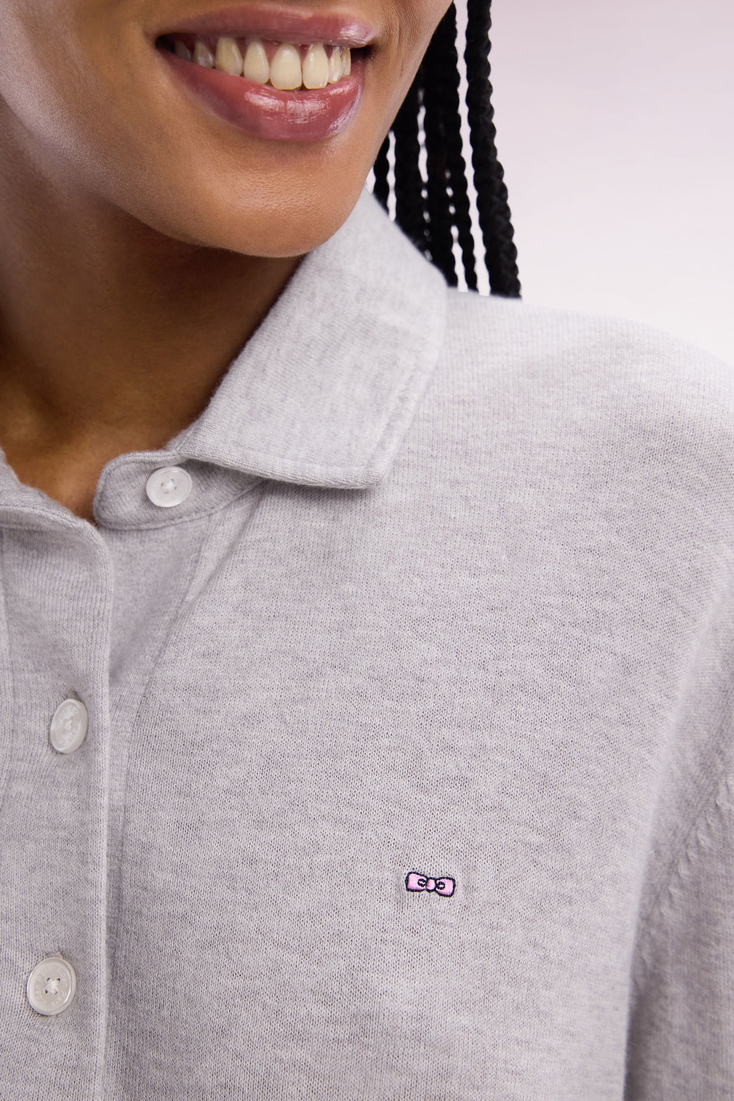 Relaxed-fit grey rugby shirt collar jumper in organic cotton and cashmere blend
