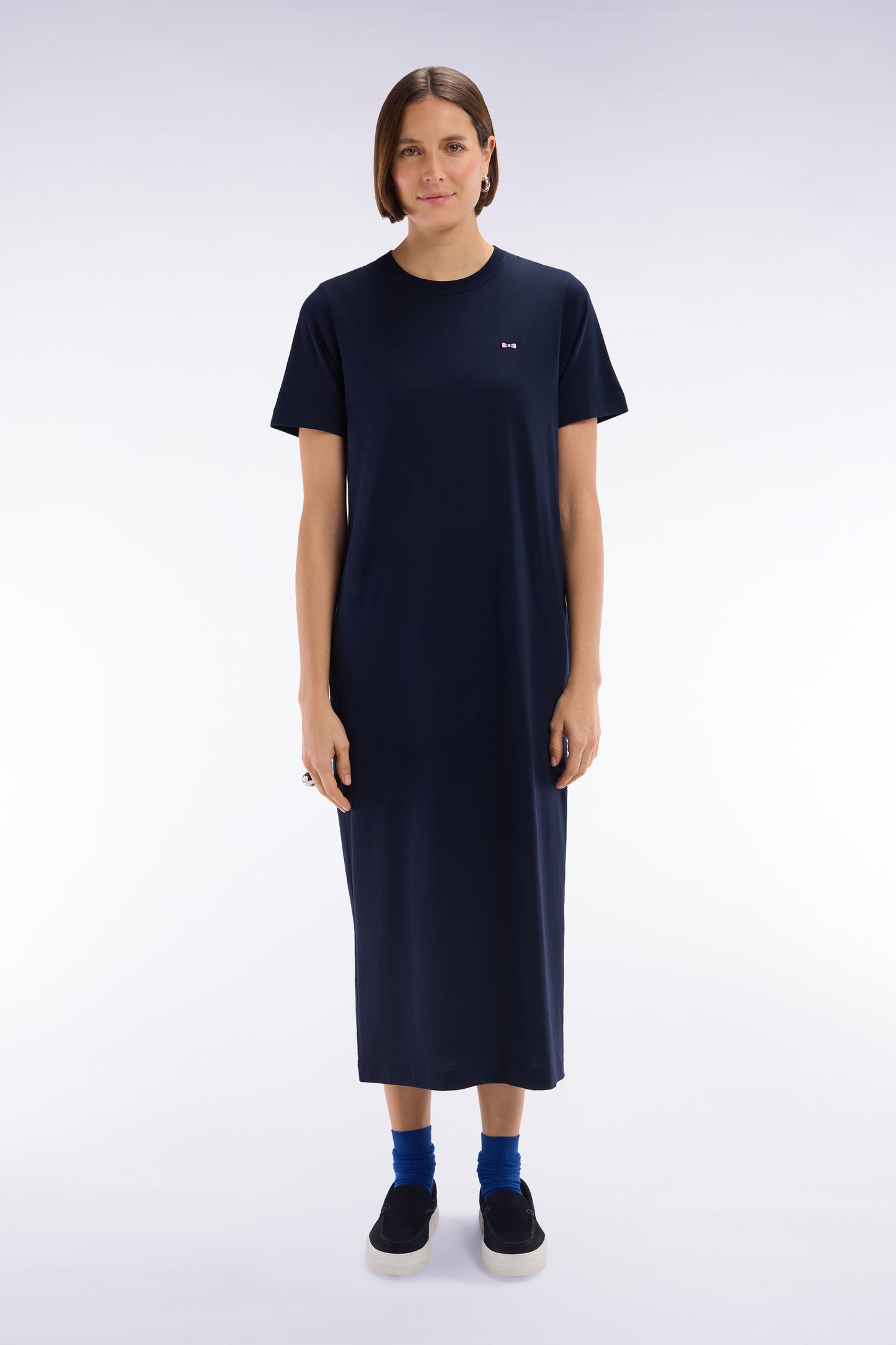 Robe T-shirt en coton Pima marine coupe droite