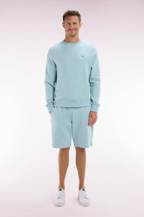 Straight-fit sea green cotton fleece shorts - Image 1