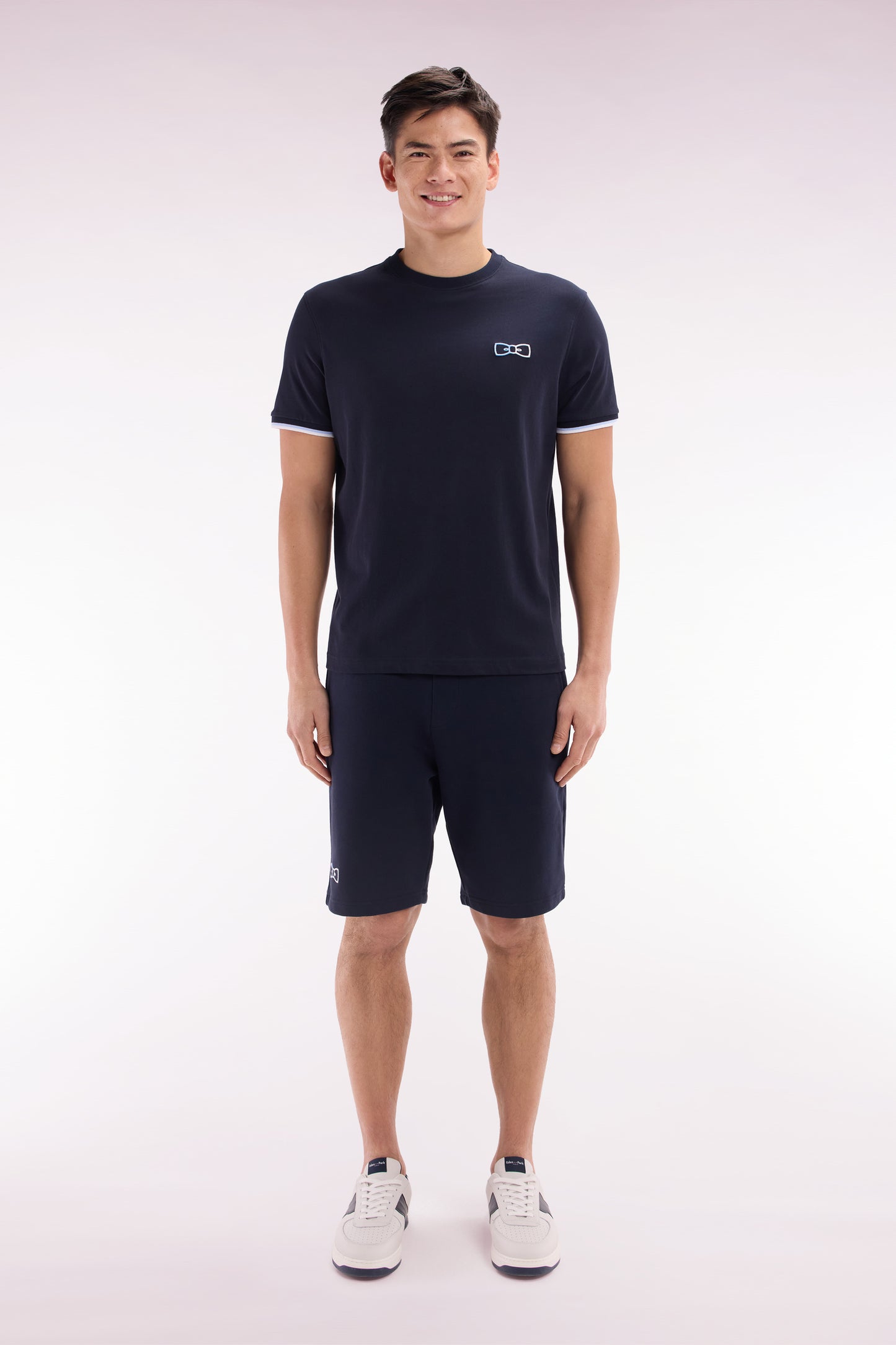 Relaxed-fit navy cotton fleece jogger shorts