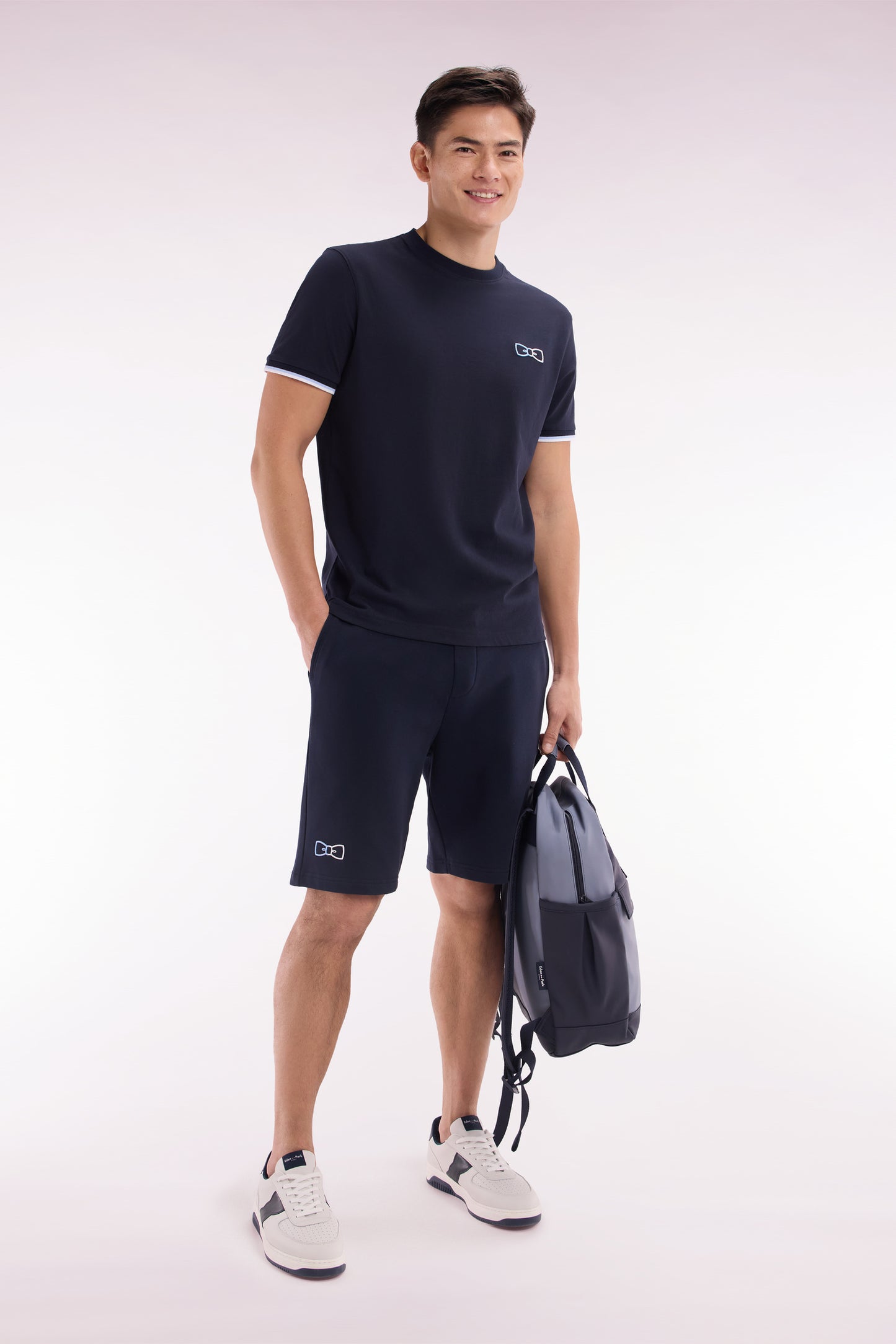 Relaxed-fit navy cotton fleece jogger shorts