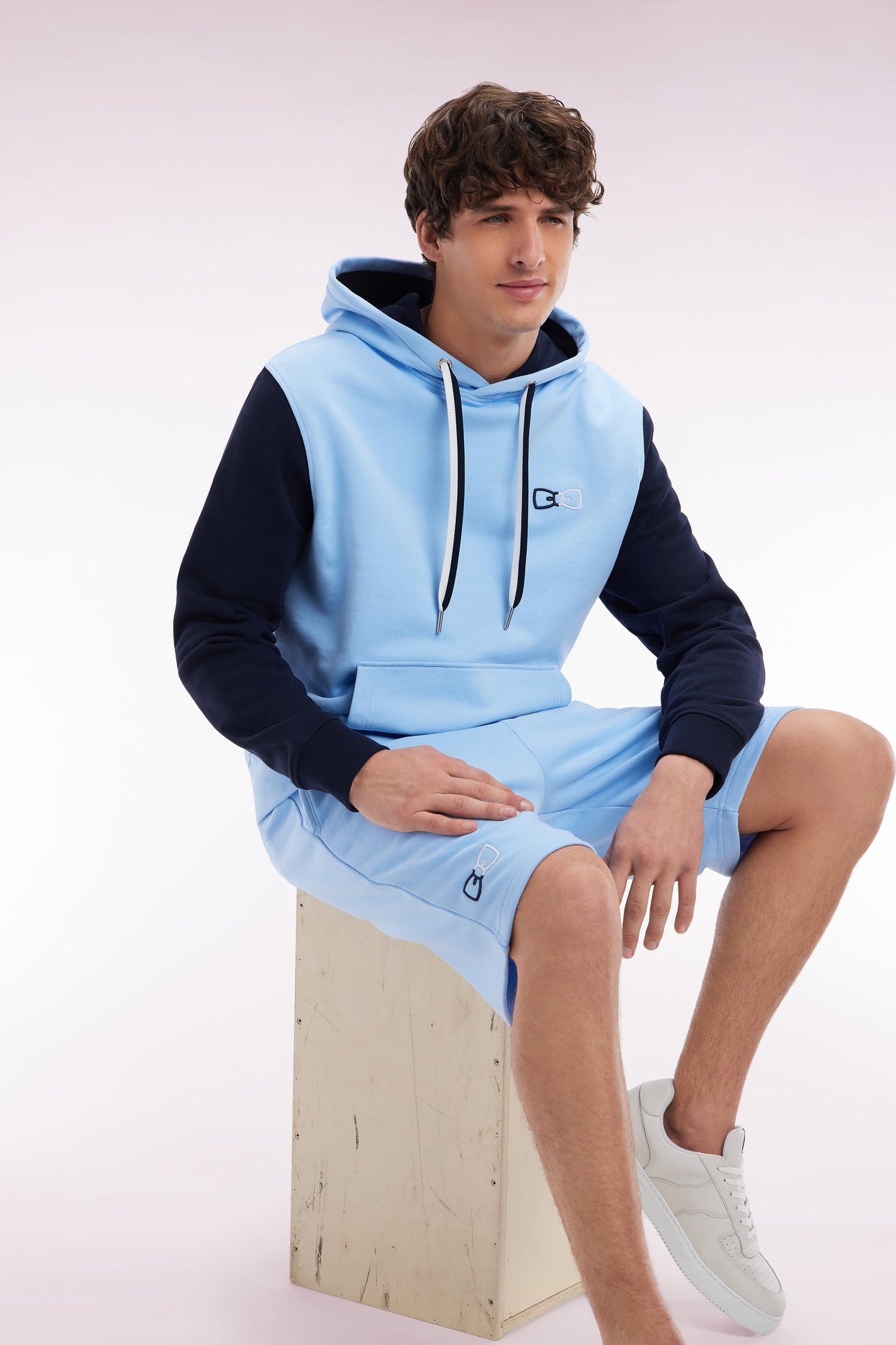 Relaxed-fit sky blue cotton fleece jogger shorts