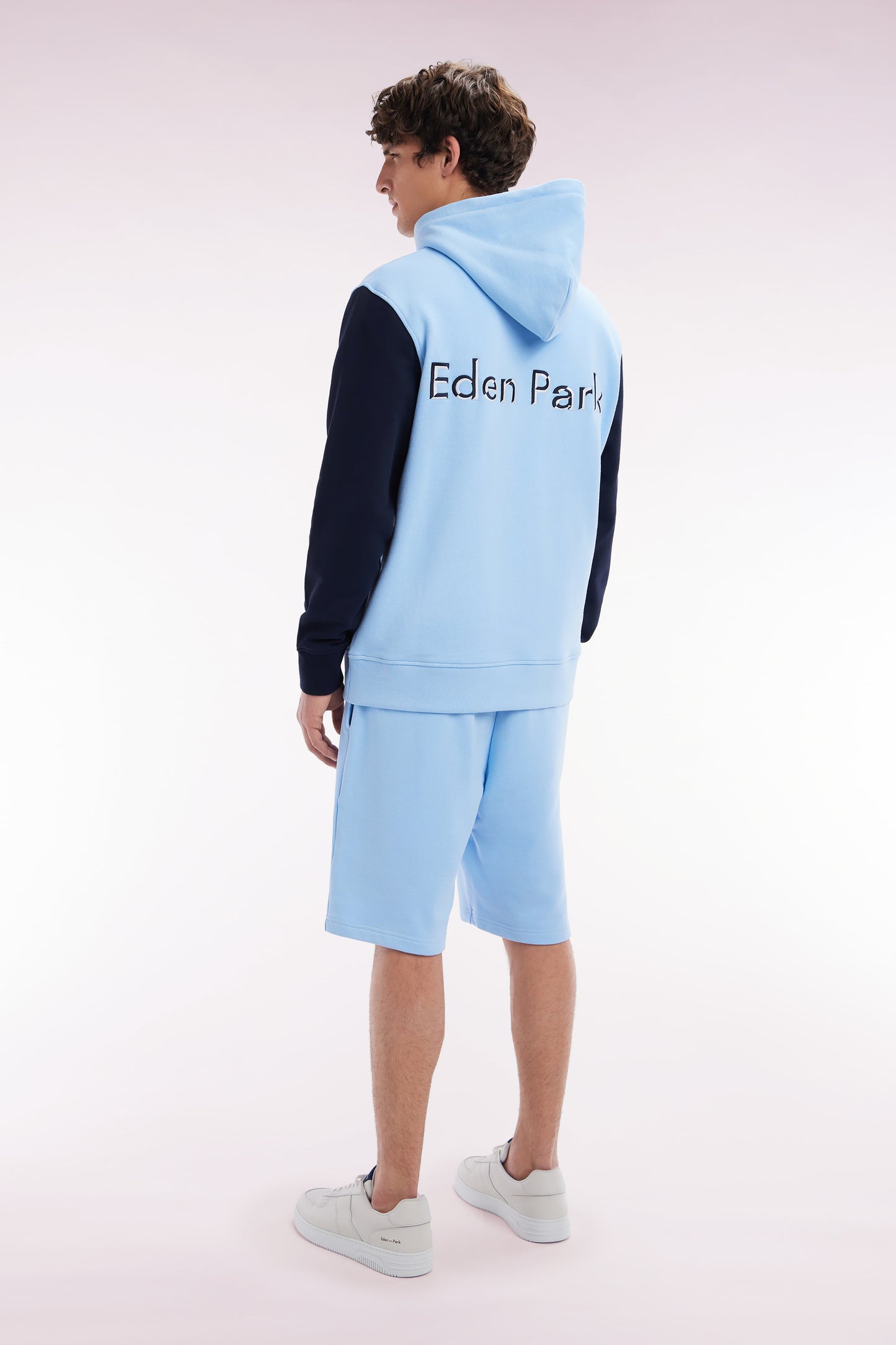 Relaxed-fit sky blue cotton fleece jogger shorts