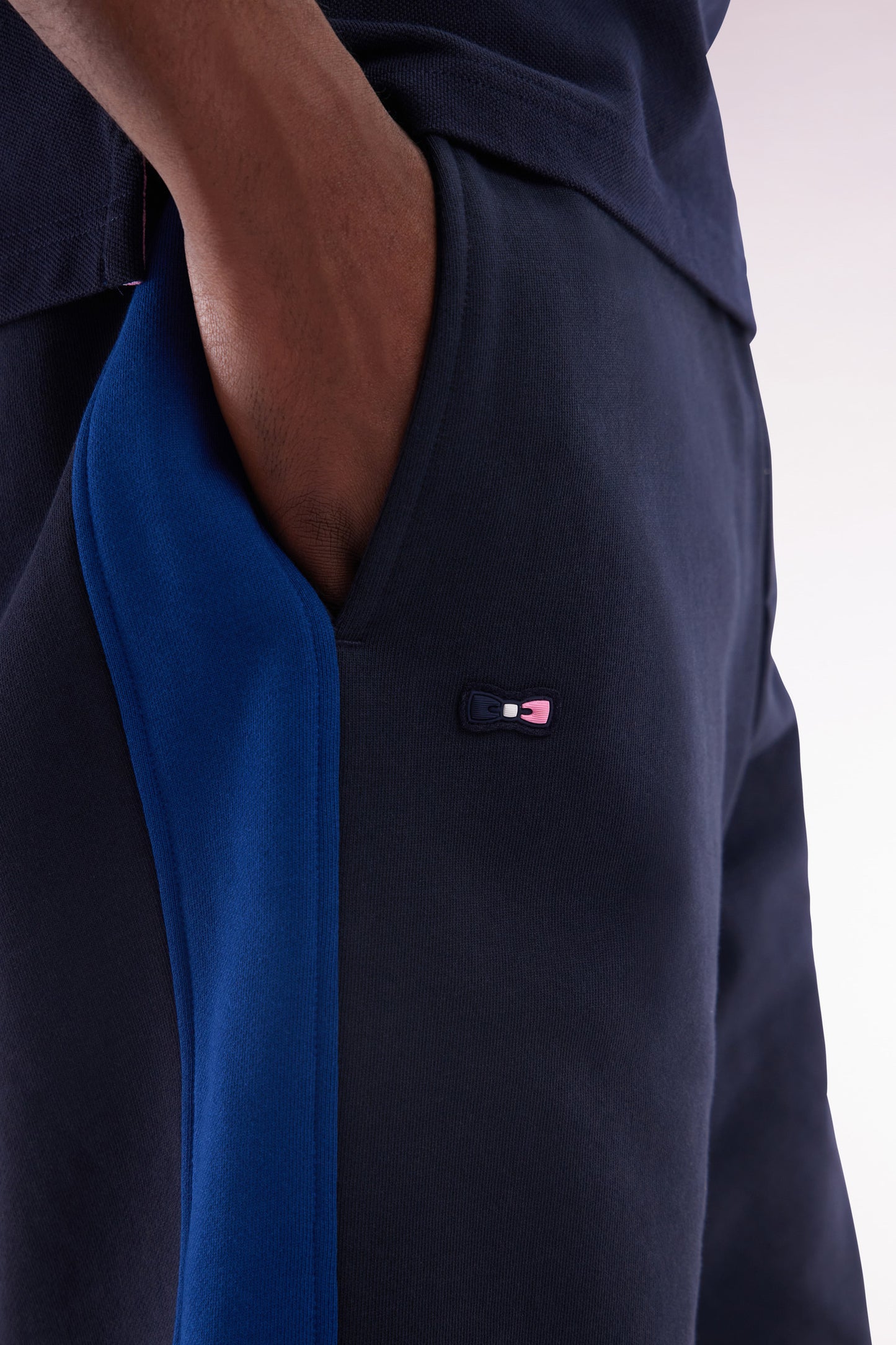 Relaxed fit navy cotton fleece shorts