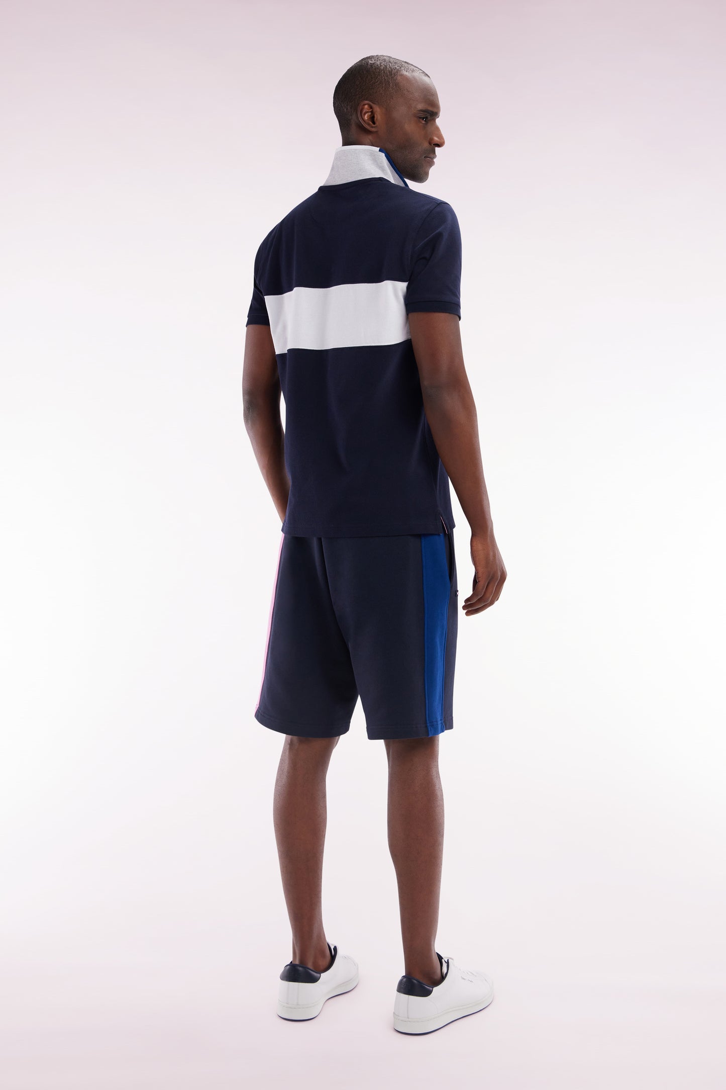 Relaxed fit navy cotton fleece shorts