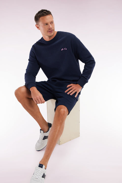 Short en molleton coton marine nœud papillon cerclé coupe décontractée - Image 3