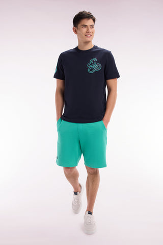 Relaxed-fit green cotton fleece shorts