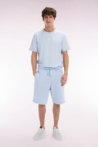 Short en molleton coton bleu ciel coupe décontractée