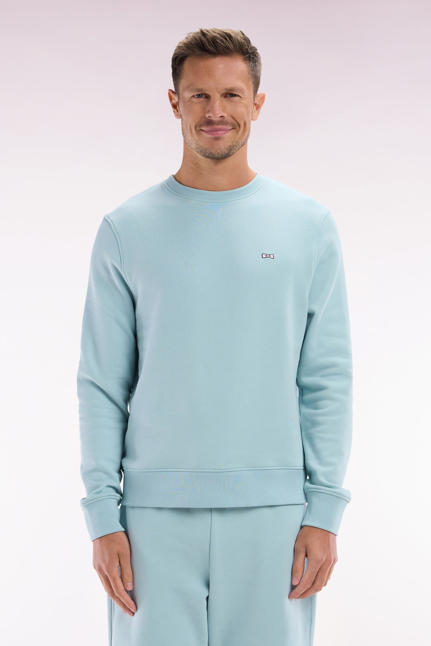 Straight-fit sea green cotton fleece sweatshirt