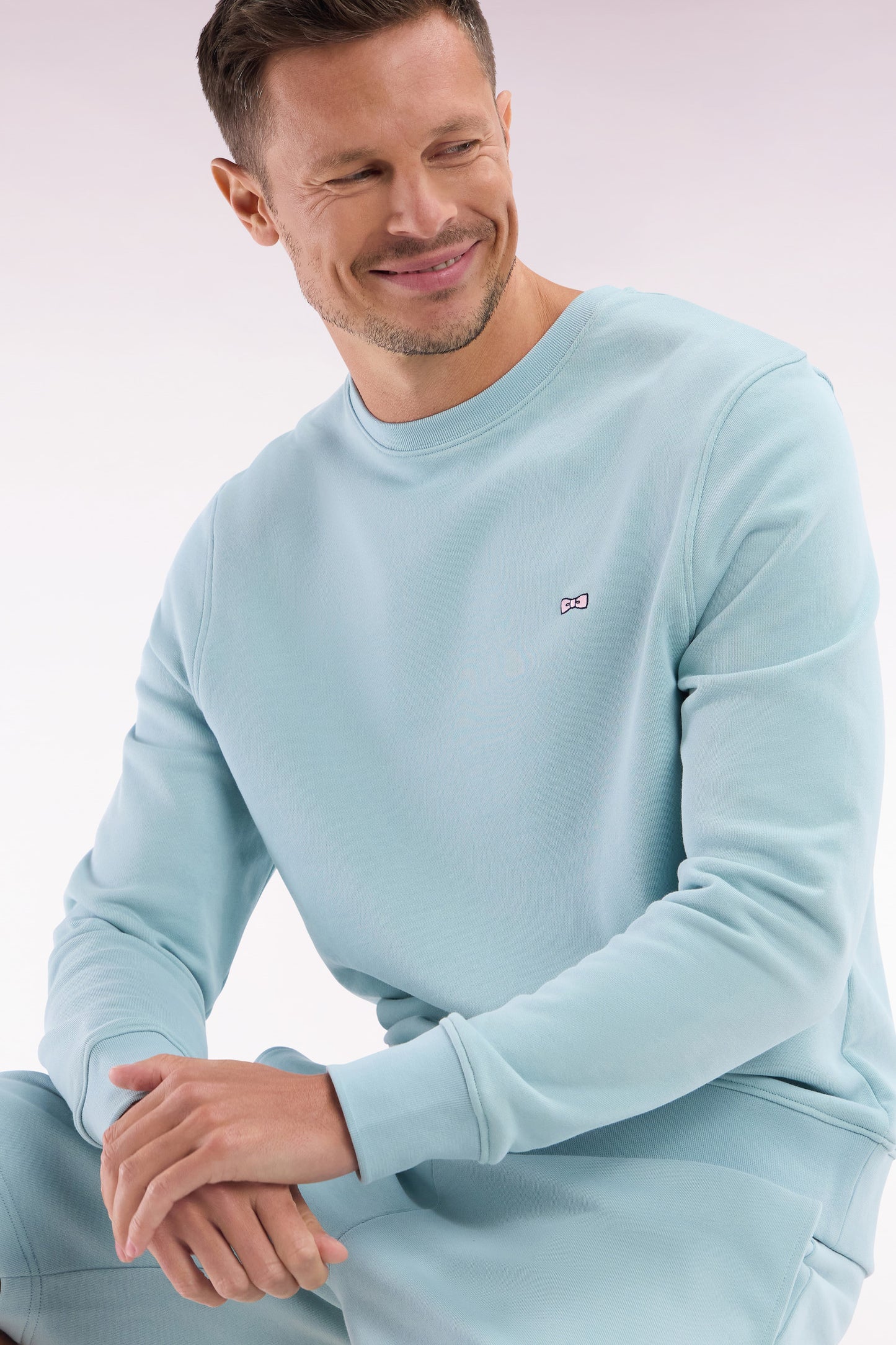 Straight-fit sea green cotton fleece sweatshirt