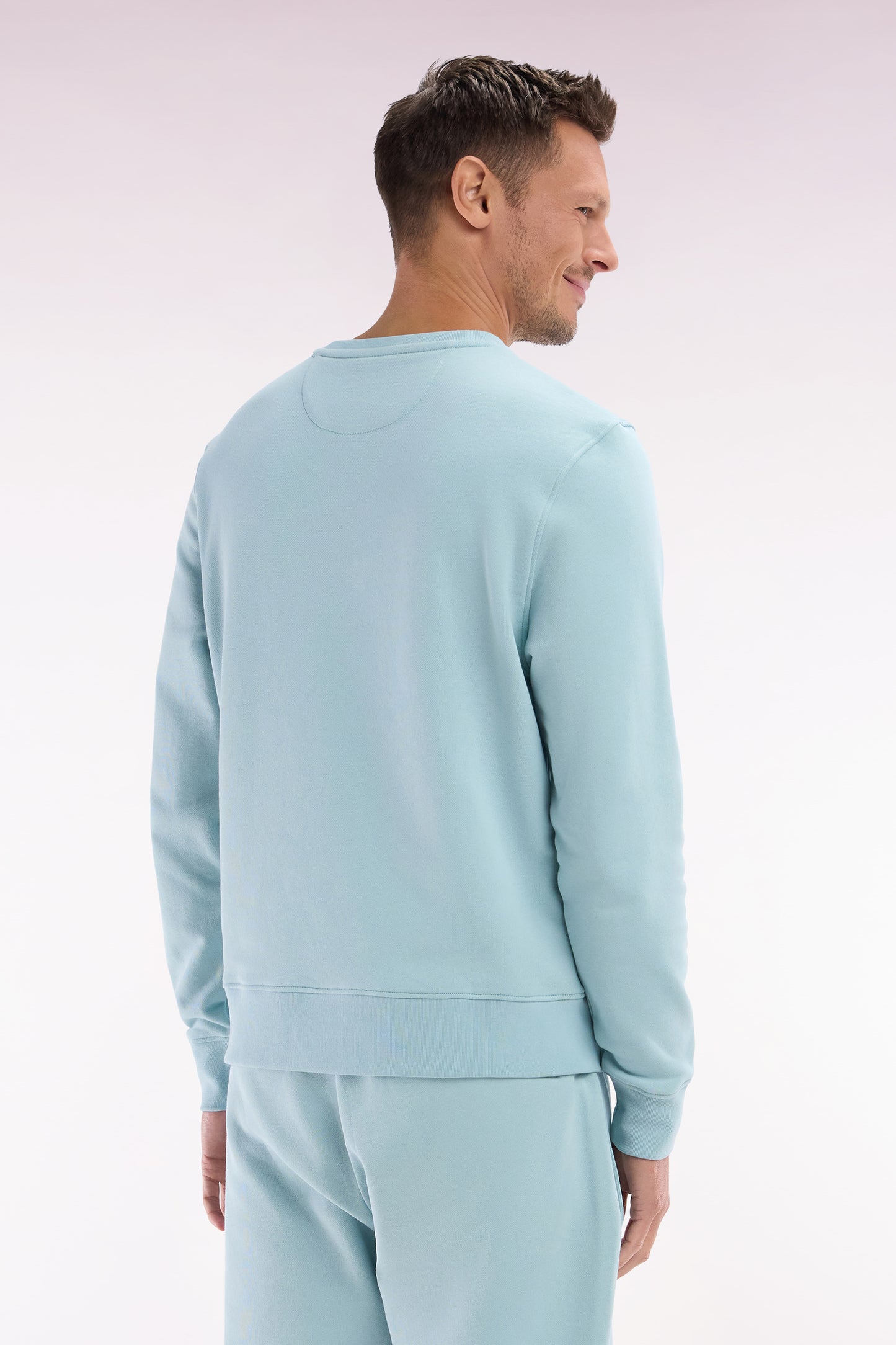Straight-fit sea green cotton fleece sweatshirt