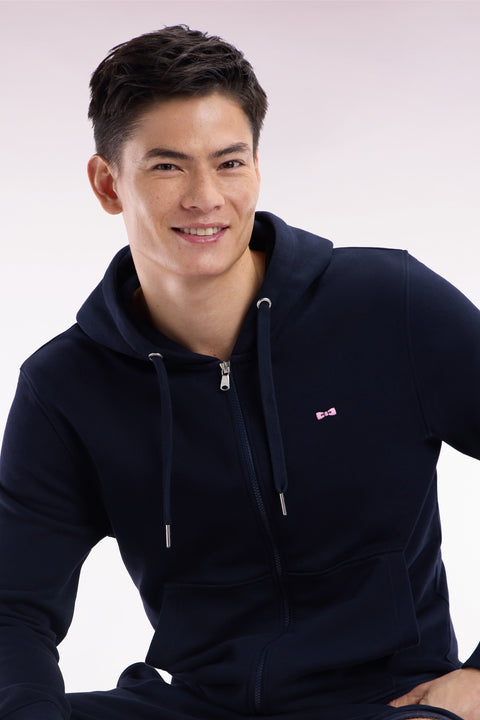 Sweatshirt zippé en molleton coton marine coupe droite - Image 3